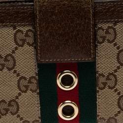 Gucci Brown/Beige GG Canvas Web Eyelet Flap Wallet