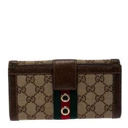 Gucci Brown/Beige GG Canvas Web Eyelet Flap Wallet