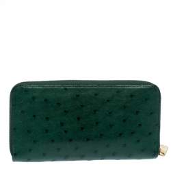 مملوكة مسبقًا محفظة لوي فيتون زيبي جلد نعام خضراء