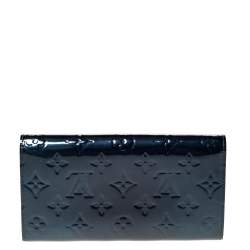 Pre Owned Louis Vuitton Blue Nuit Monogram Vernis Sarah Wallet