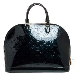 Pre Owned Louis Vuitton Blue Nuit Monogram Vernis Alma GM Bag