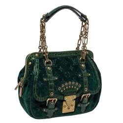 Pre Owned Louis Vuitton Green Monogram Velour and Alligator Gracie MM Bag