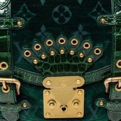 Pre Owned Louis Vuitton Green Monogram Velour and Alligator Gracie MM Bag