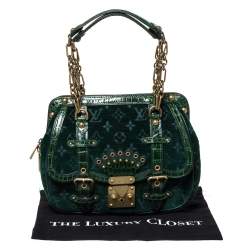 Pre Owned Louis Vuitton Green Monogram Velour and Alligator Gracie MM Bag