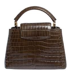 Pre Owned Louis Vuitton Mocha Brown Porosus Crocodile Capucines BB Bag