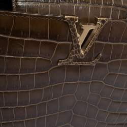 Pre Owned Louis Vuitton Mocha Brown Porosus Crocodile Capucines BB Bag