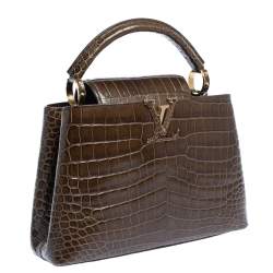 Pre Owned Louis Vuitton Mocha Brown Porosus Crocodile Capucines BB Bag