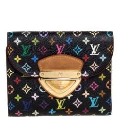 Pre Owned Louis Vuitton Black Multicolor Monogram Canvas Joey Wallet