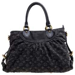 Pre Owned Louis Vuitton Black Monogram Denim Neo Cabby MM Bag