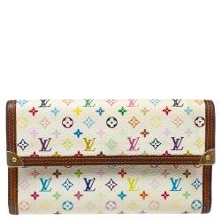 Pre Owned Louis Vuitton White Multicolor Monogram Canvas Porte Tresor International Wallet