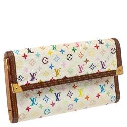 Pre Owned Louis Vuitton White Multicolor Monogram Canvas Porte Tresor International Wallet