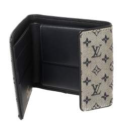 Pre Owned Louis Vuitton Blue Mini Lin Canvas Trifold Compact Wallet