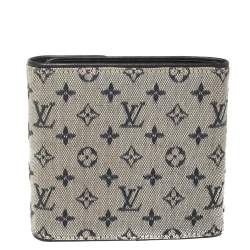 Pre Owned Louis Vuitton Blue Mini Lin Canvas Trifold Compact Wallet