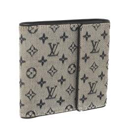 Pre Owned Louis Vuitton Blue Mini Lin Canvas Trifold Compact Wallet