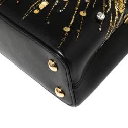 مملوكة مسبقًا Louis Vuitton Black Leather Crystal Embellished Capucines Mini Bag