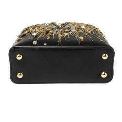 مملوكة مسبقًا Louis Vuitton Black Leather Crystal Embellished Capucines Mini Bag
