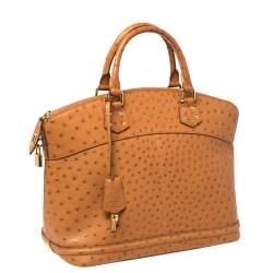 Louis Vuitton Cognac Ostrich Lockit MM Bag