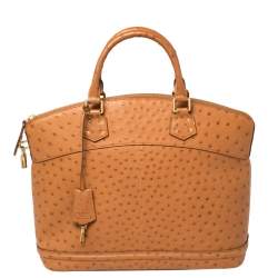 Louis Vuitton Cognac Ostrich Lockit MM Bag
