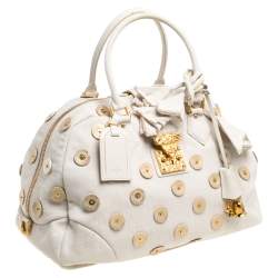 Pre Owned Louis Vuitton Light Beige Canvas Bowly Polka Dot Panama Bag