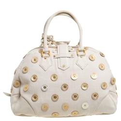Pre Owned Louis Vuitton Light Beige Canvas Bowly Polka Dot Panama Bag