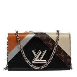 LOUIS VUITTON Twist Color Block Monogram Leather Chain Clutch Black