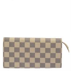 Pre Owned Louis Vuitton Beige Damier Azur Canvas Emilie Wallet