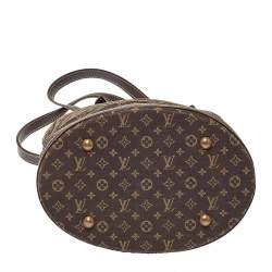 Pre Owned Louis Vuitton Ebene Monogram Mini Lin Canvas Bucket Bag