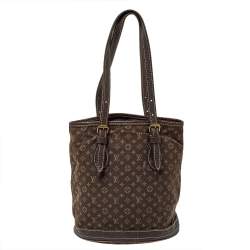 Pre Owned Louis Vuitton Ebene Monogram Mini Lin Canvas Bucket Bag