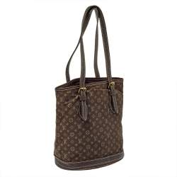 Pre Owned Louis Vuitton Ebene Monogram Mini Lin Canvas Bucket Bag