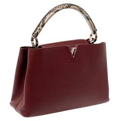 Pre Owned Louis Vuitton Bordeaux Taurillon Leather and Python Capucines MM Bag