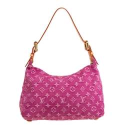 Pre Owned Louis Vuitton Fuchsia Monogram Denim Baggy PM Bag