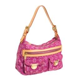 Pre Owned Louis Vuitton Fuchsia Monogram Denim Baggy PM Bag