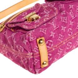 Pre Owned Louis Vuitton Fuchsia Monogram Denim Baggy PM Bag