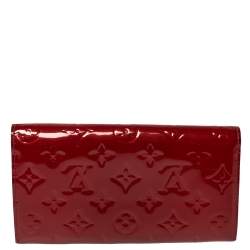 Pre Owned Louis Vuitton Red Monogram Vernis Sarah Wallet