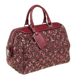 Pre Owned Louis Vuitton Burgundy/Green Wool, Sequin, and Leather Sunshine Express Speedy 30 Bag