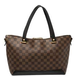 Pre Owned Louis Vuitton Black Damier Ebene Canvas and Cuir Taurillon Hyde Park Bag