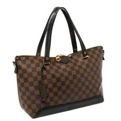 Pre Owned Louis Vuitton Black Damier Ebene Canvas and Cuir Taurillon Hyde Park Bag