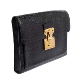 Pre Owned Louis Vuitton Black Crinkled Leather Indra Portfolio Clutch