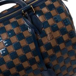Pre Owned Louis Vuitton Blue Damier Ebene Paillettes Limited Edition Speedy 30 Bag