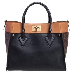 Louis+Vuitton+On+My+Side+Tote+PM+Black%2CBrown+Canvas%2CLeather+