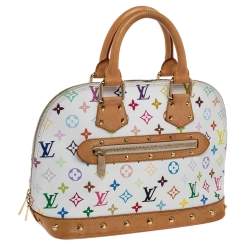 Pre Owned Louis Vuitton White Multicolor Monogram Canvas Alma PM Bag