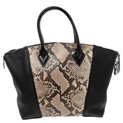 Pre Owned Louis Vuitton Black/Beige Taurillon Leather and Python Soft Lockit PM Bag