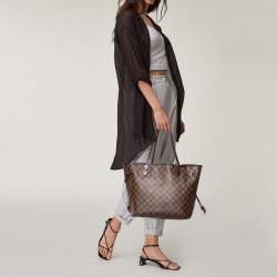 Louis Vuitton Damier Ebene Canvas Neverfull and Leather MM Bag