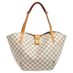 Louis Vuitton Womens Salina PM Damier Azur Shoulder Handbag White Blue