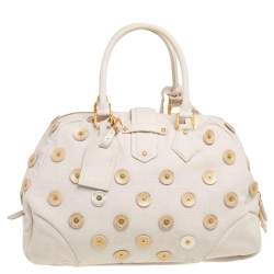 Pre Owned Louis Vuitton Light Beige Canvas Bowly Polka Dot Panama Bag