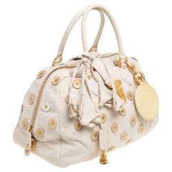 Pre Owned Louis Vuitton Light Beige Canvas Bowly Polka Dot Panama Bag