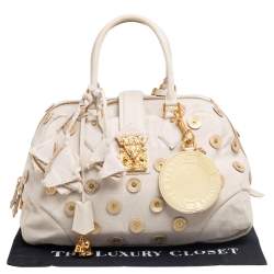 Pre Owned Louis Vuitton Light Beige Canvas Bowly Polka Dot Panama Bag