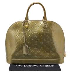 Pre Owned Louis Vuitton Vert Olive Monogram Vernis Alma GM Bag