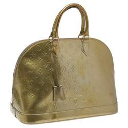 Pre Owned Louis Vuitton Vert Olive Monogram Vernis Alma GM Bag