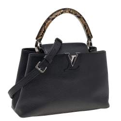 Pre Owned Louis Vuitton Black Leather And Python Capucines PM Bag